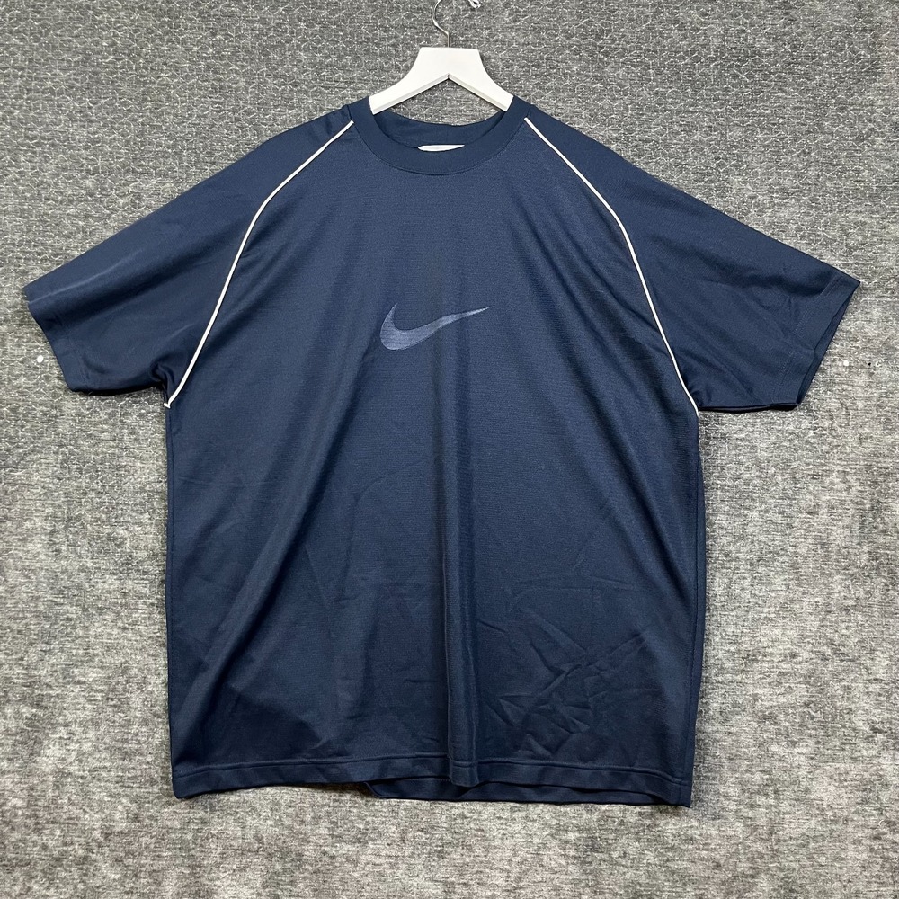 Nike Center Swoosh T-Shirt Men's Navy Blue Raglan Short Sleeve Athletic Y2K - XL